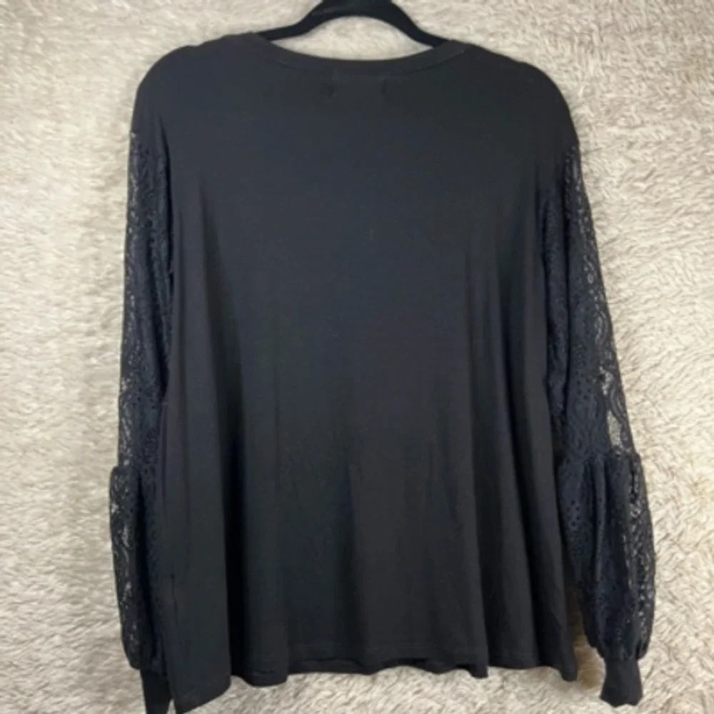 Amelia James Womens Blouse Black Long Sleeve Crew Neck Stretch‎ Lace XS New